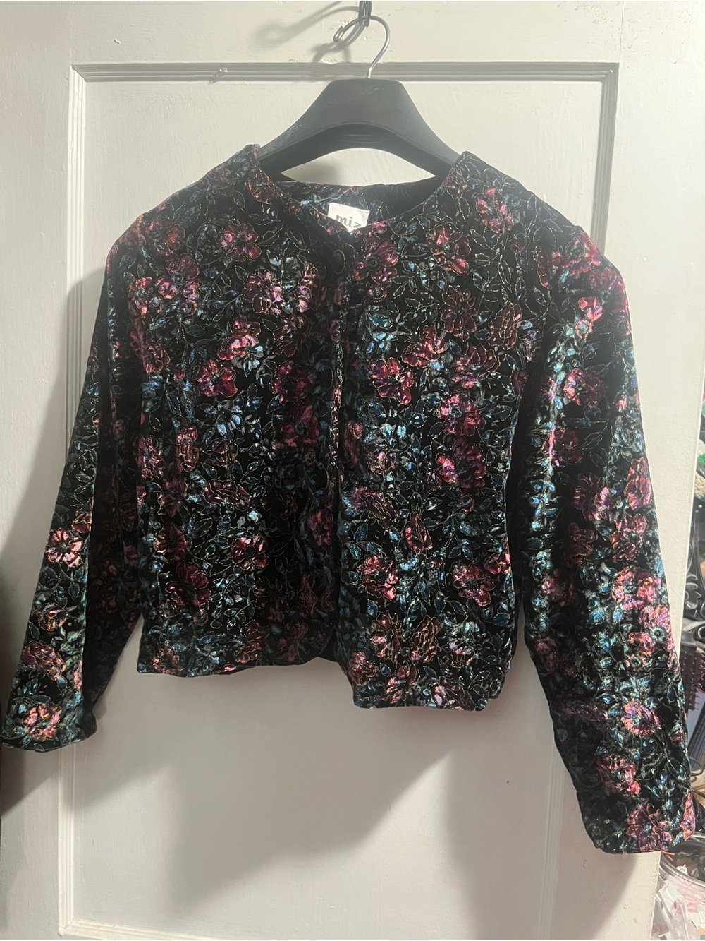 Miz California Vintage Black Velvet Floral Cropped Blazer